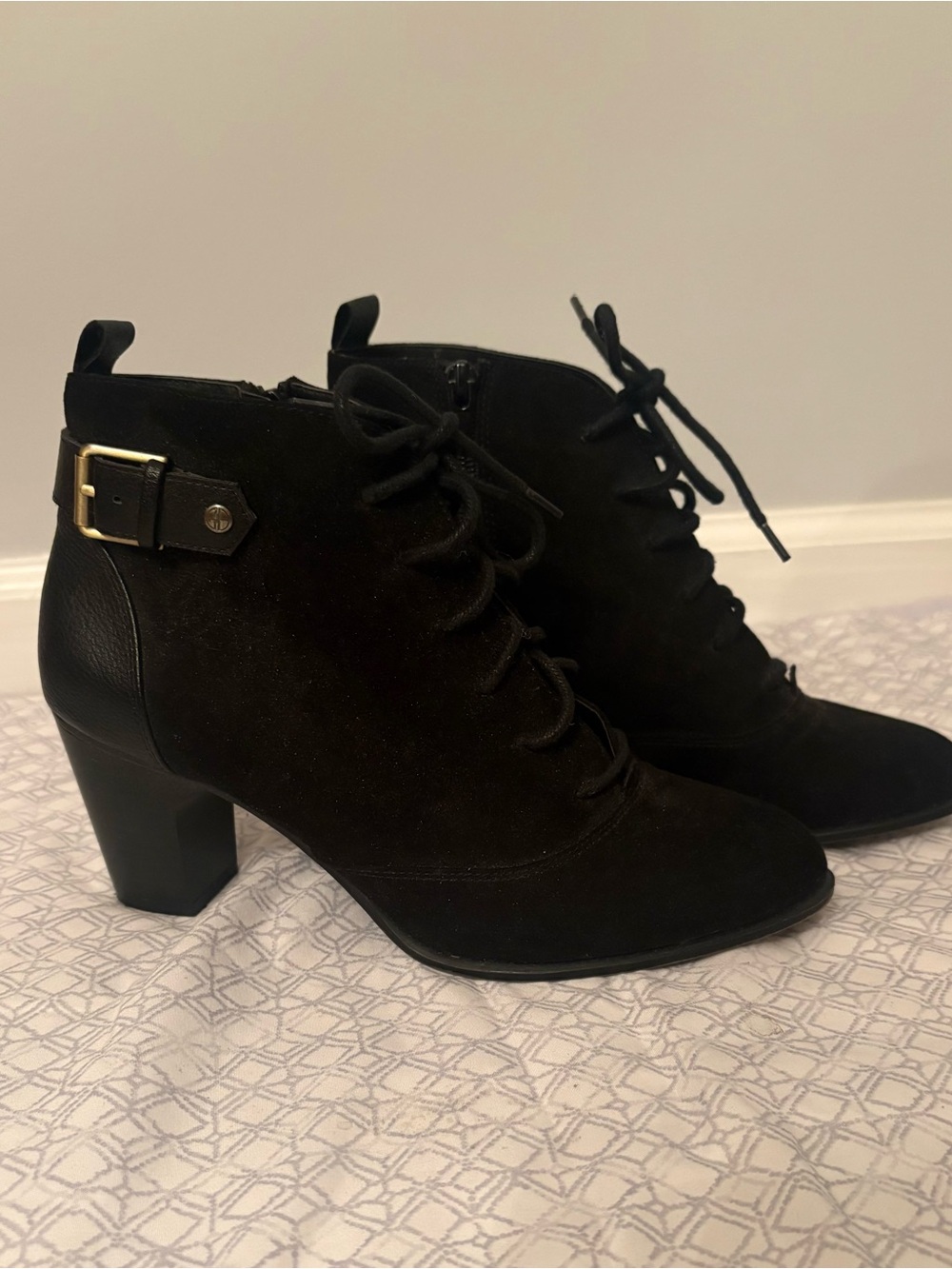 Women’s Black Lace-Up Ankle Boots with Side Zipper